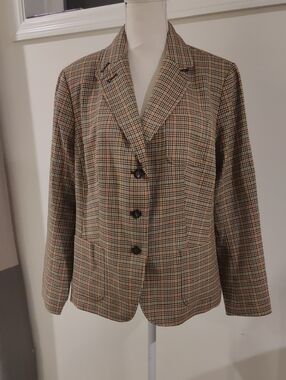 Talbots Womens Petite Houndstooth Wool-blend Elbow Patch Blazer Vintage